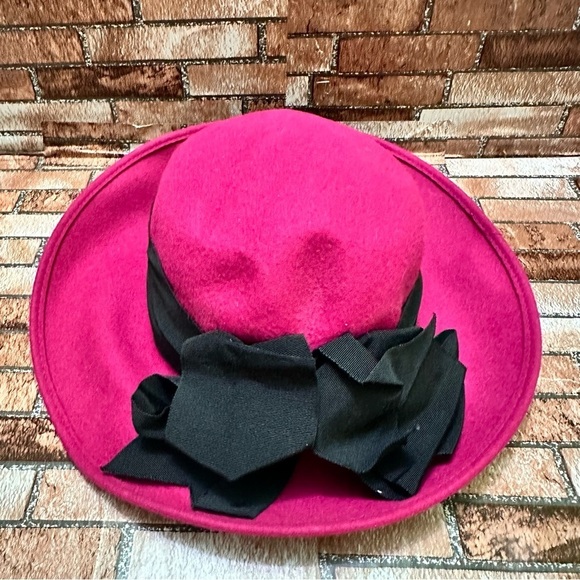 Frank Olive Vintage 1960’s  Fuchsia Wide Brim Hat with Black Band main image 7